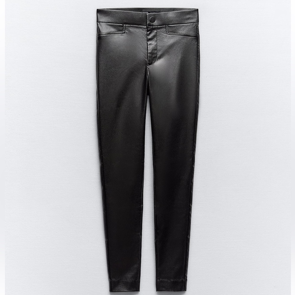 ZARA Metallic button waxed effect leggings